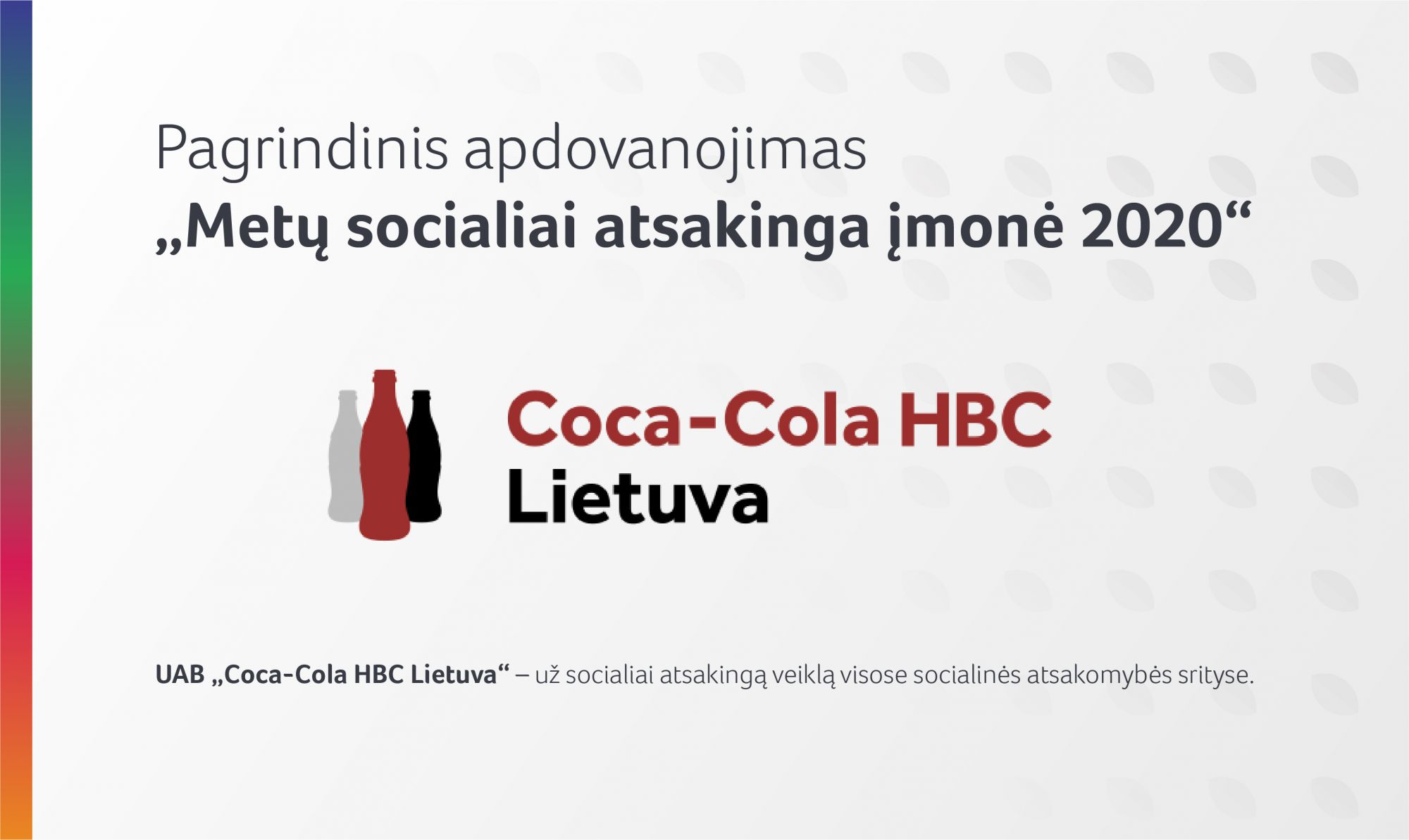 Pagrindinis apdovanojimas „Metų socialiai atsakinga įmonė 2020“