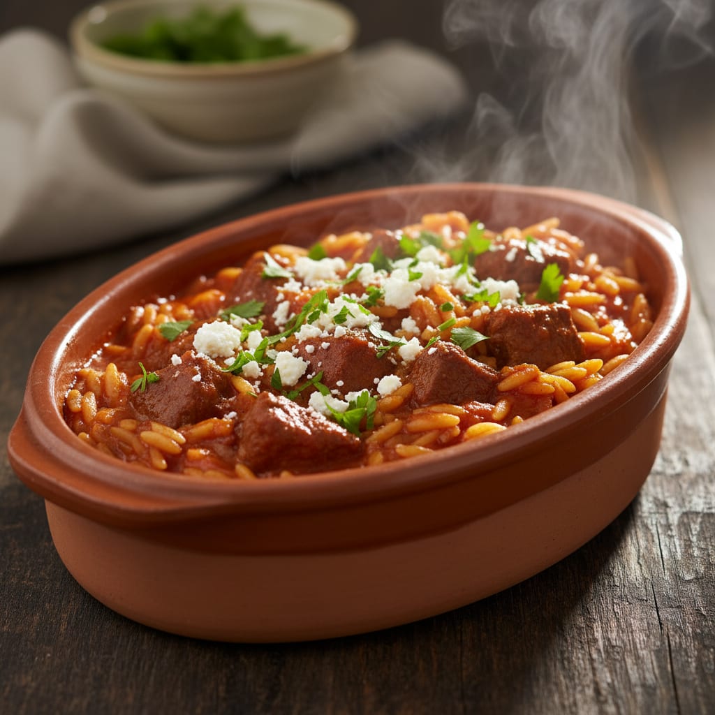 Rudeniškai jaukus jautienos ir orzo makaronų troškinys (Juvetsi)