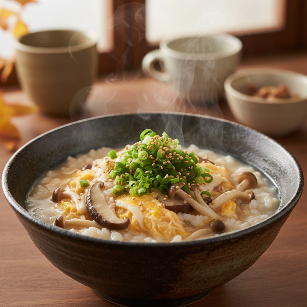 Šildanti rudens ryto košė: japoniškas grybų ir miso zosui
